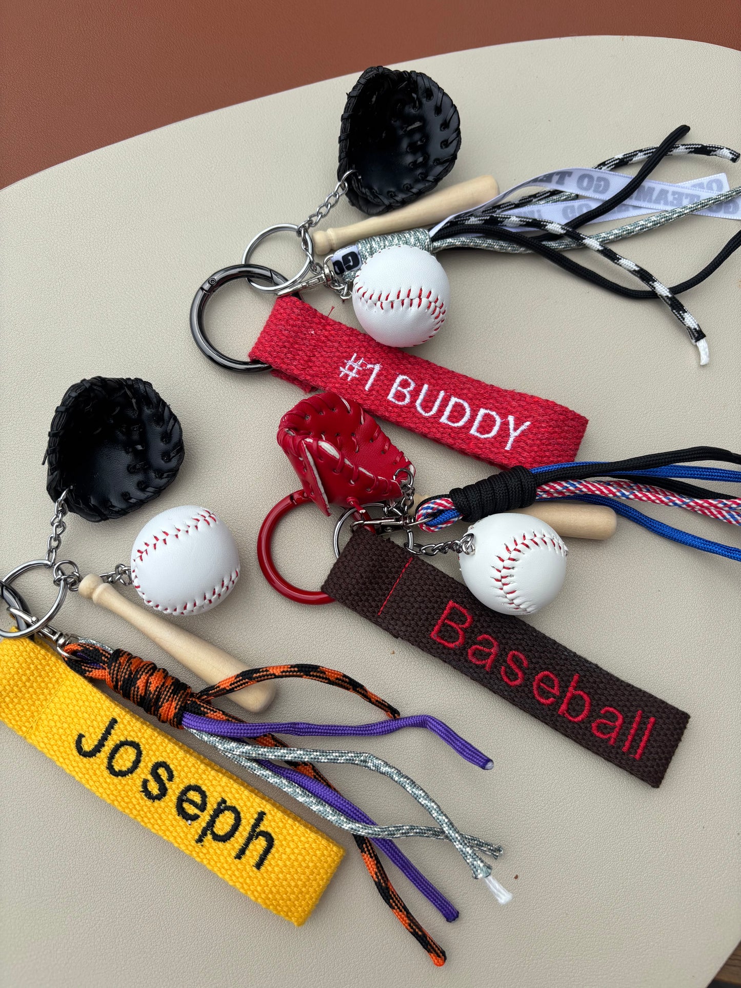 Embroidery nametag + baseball charms