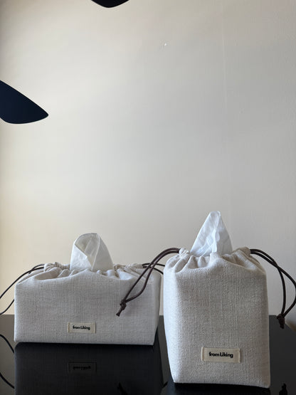 Fabric Tissue Box Cover – Minimalist Linen Style, Drawstring Design
