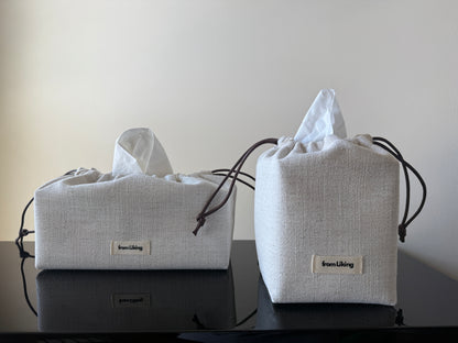 Fabric Tissue Box Cover – Minimalist Linen Style, Drawstring Design