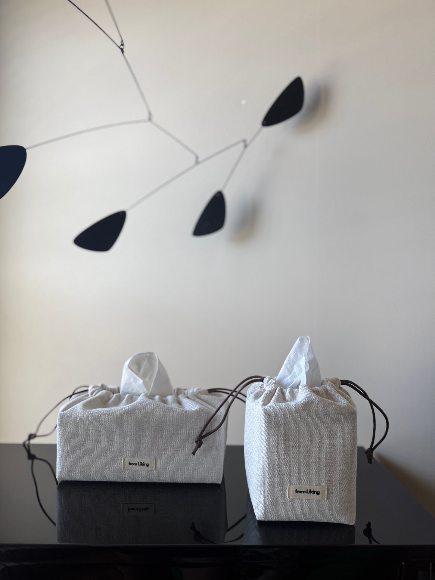 Fabric Tissue Box Cover – Minimalist Linen Style, Drawstring Design