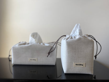 Fabric Tissue Box Cover – Minimalist Linen Style, Drawstring Design