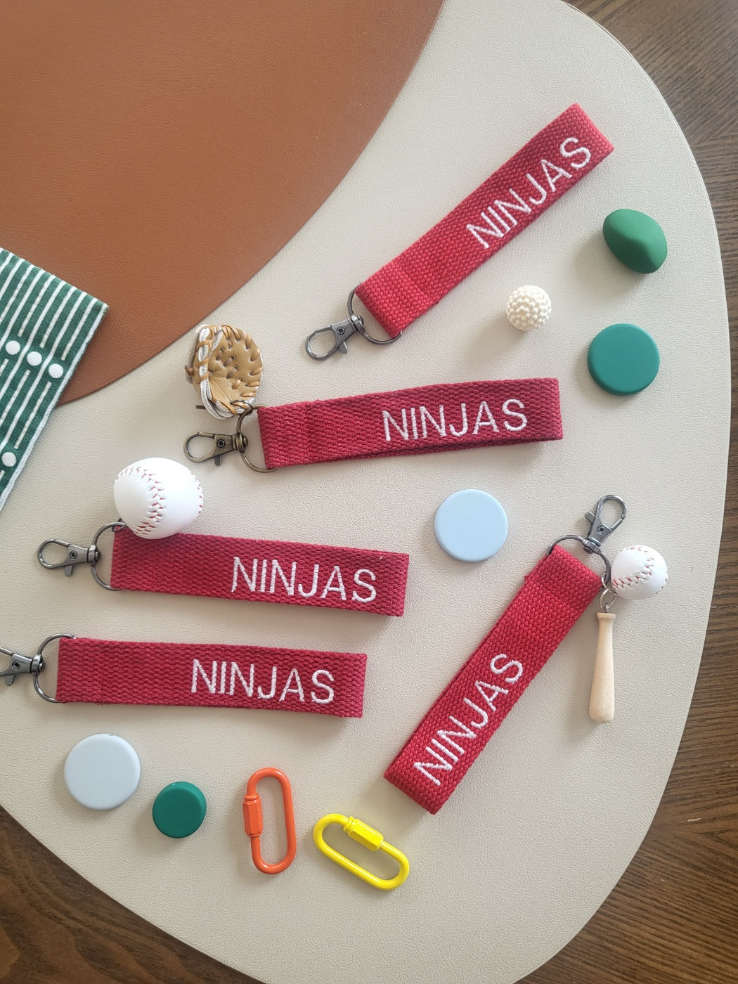 Embroidery nametag + baseball charms