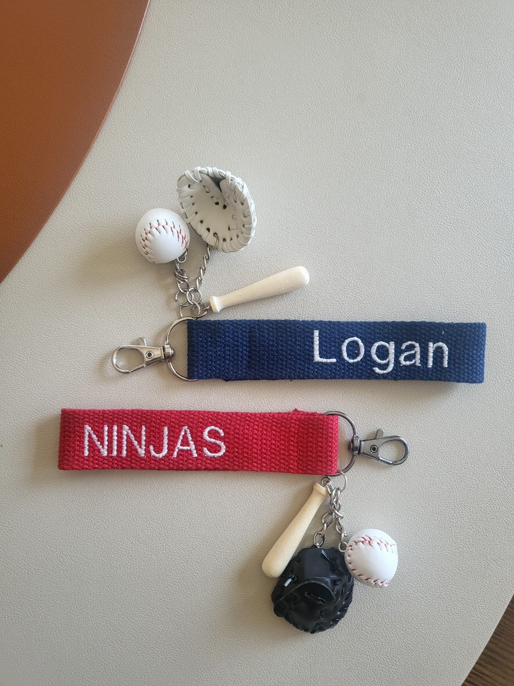 Embroidery nametag + baseball charms