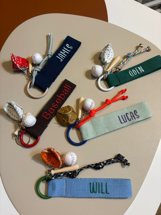 Embroidery nametag + baseball charms